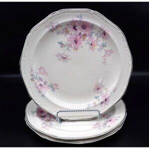 Edwin Knowles Pink Floral 9" Luncheon Plates Set of 3 USA 35-5 VTG Porcelain